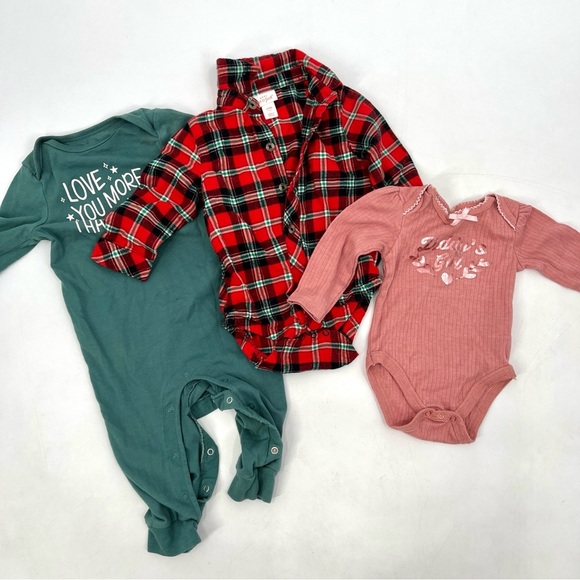 Lot of 3-Piece Baby Long Sleeve Bundle: 2 Tops, 1 Pajama Size 6-9 Months - Picture 1 of 12